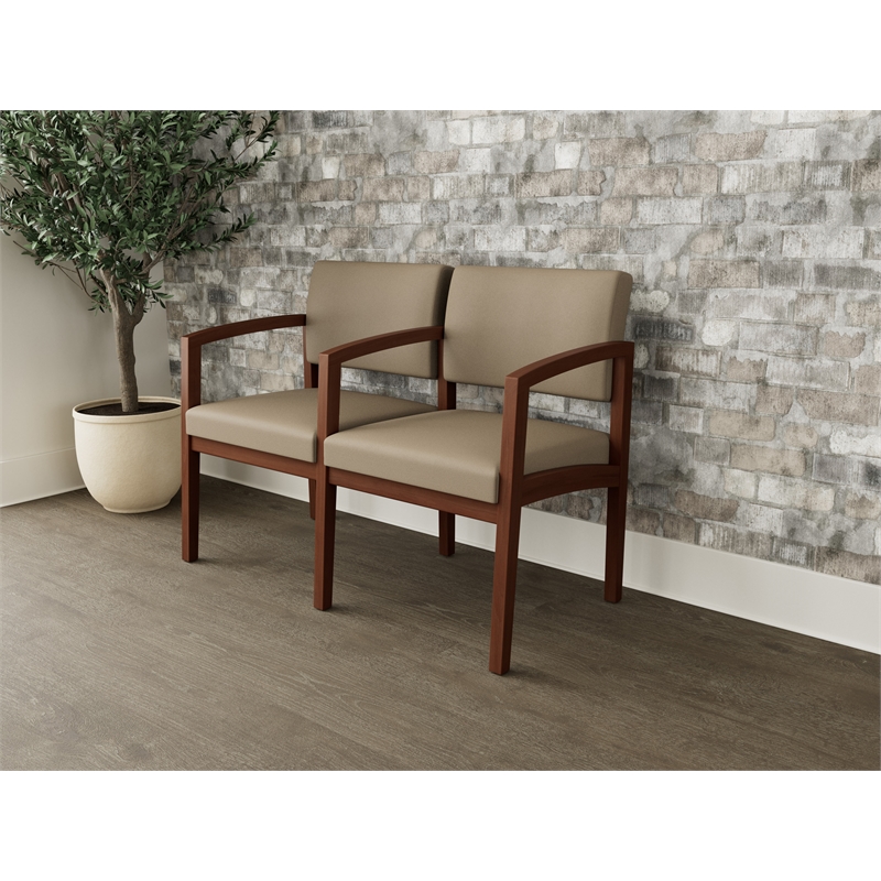 Lesro Industries Wood Waiting Reception 2 Seat Tandem Seating in Brown