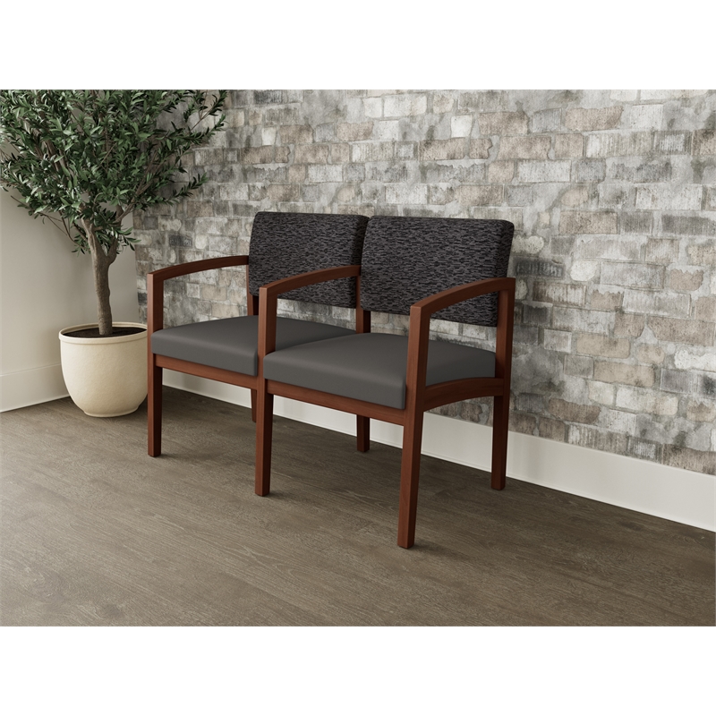 Lesro Industries Wood Waiting Reception 2 Seat Tandem Seating in Gray