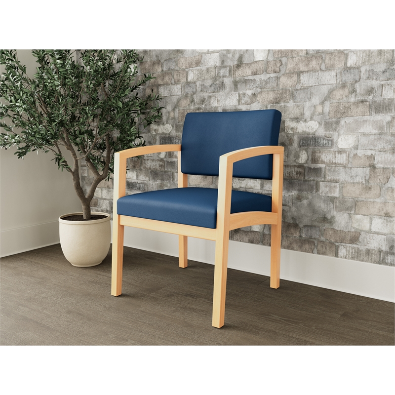 Lesro Industries Wood Waiting Reception Guest Chair Wood Frame in Blue