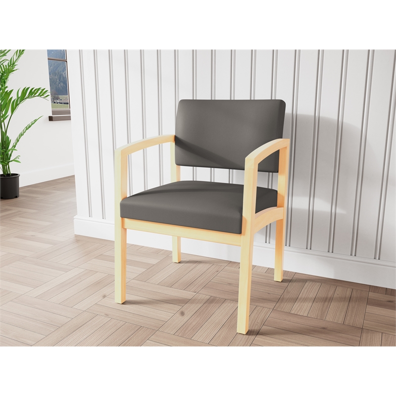 Lesro Industries Wood Waiting Reception Guest Chair Wood Frame in Gray