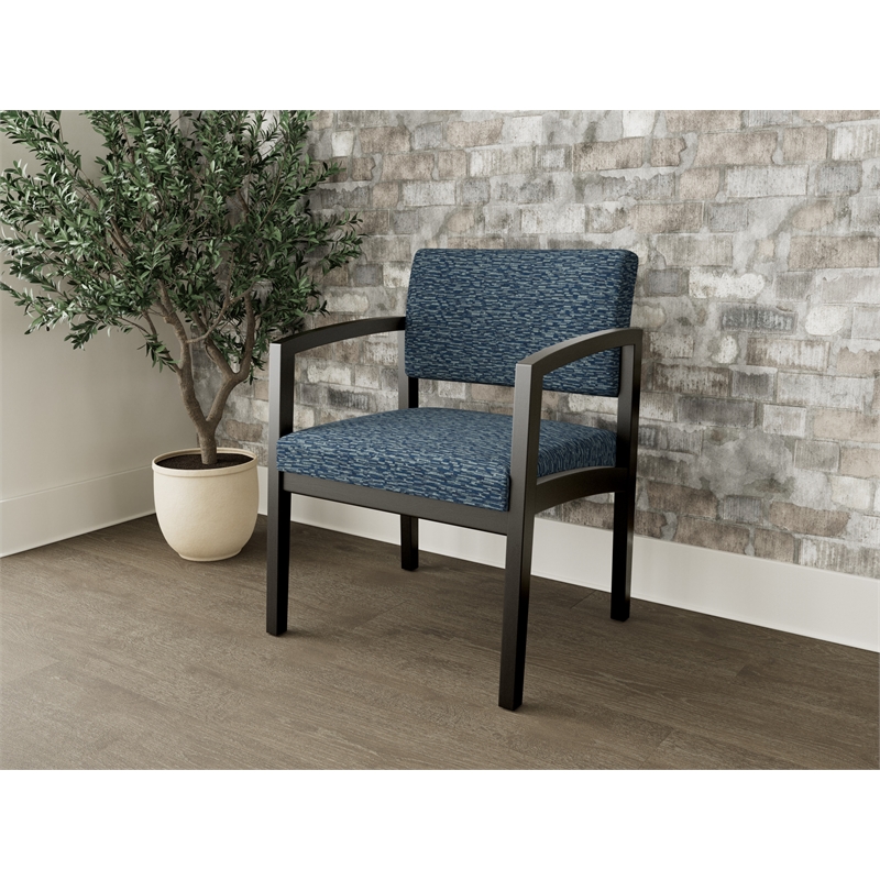 Lesro Industries Wood Waiting Reception Wide Guest Chair Wood Frame in Blue