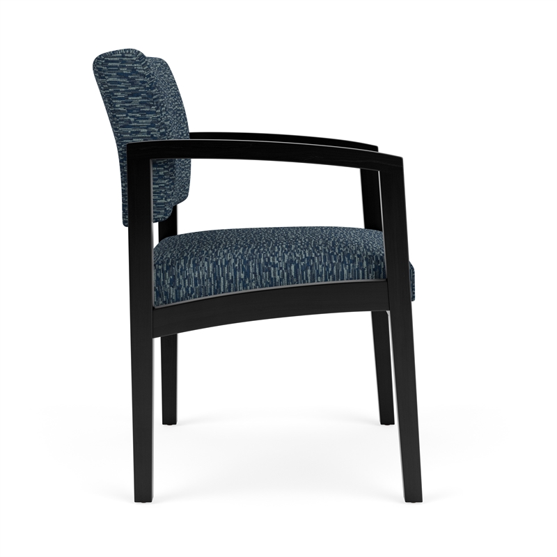 Lesro Industries Wood Waiting Reception Wide Guest Chair Wood Frame in Blue