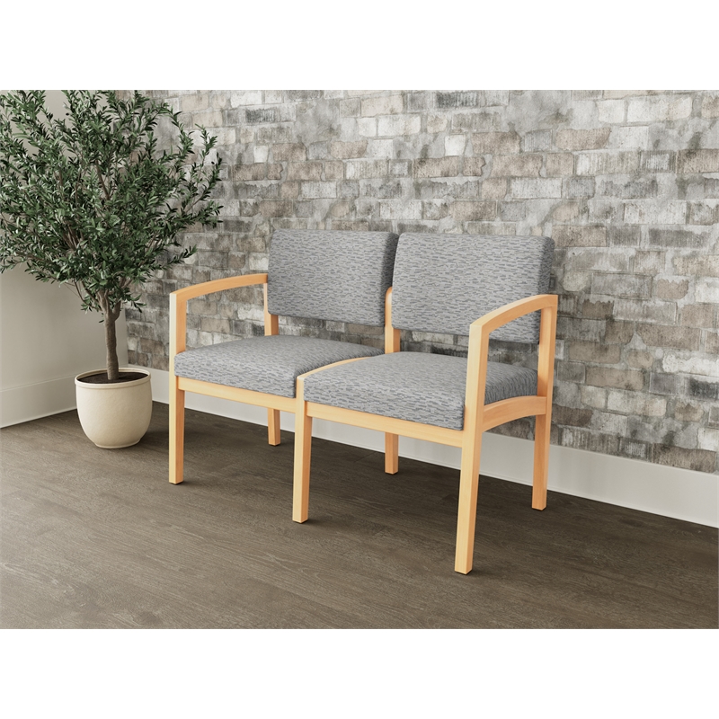 Lesro Industries Wood Waiting Reception 2 Seat Sofa Wood Frame in Gray