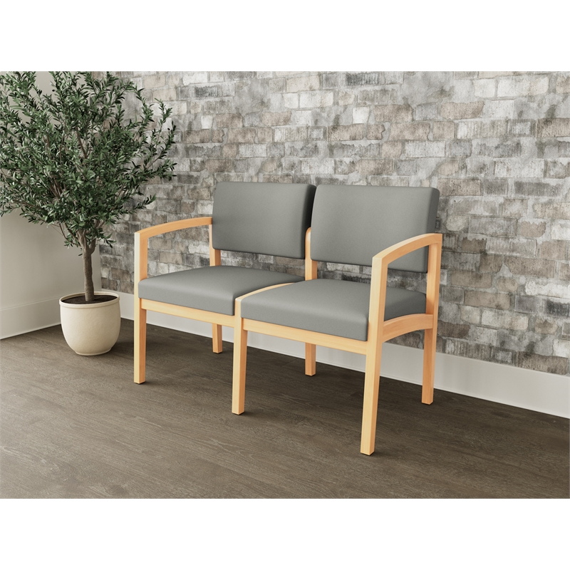Lesro Industries Wood Waiting Reception 2 Seat Sofa Wood Frame in Gray