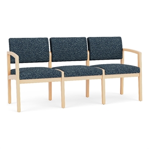 Lesro Industries Wood Waiting Reception 3 Seat Sofa Wood Frame in Blue