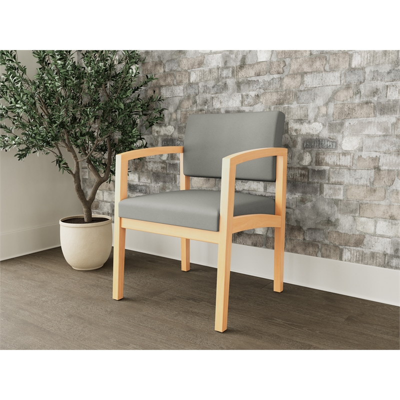 Lesro Industries Wood Waiting Reception Guest Chair Wood Frame in Gray