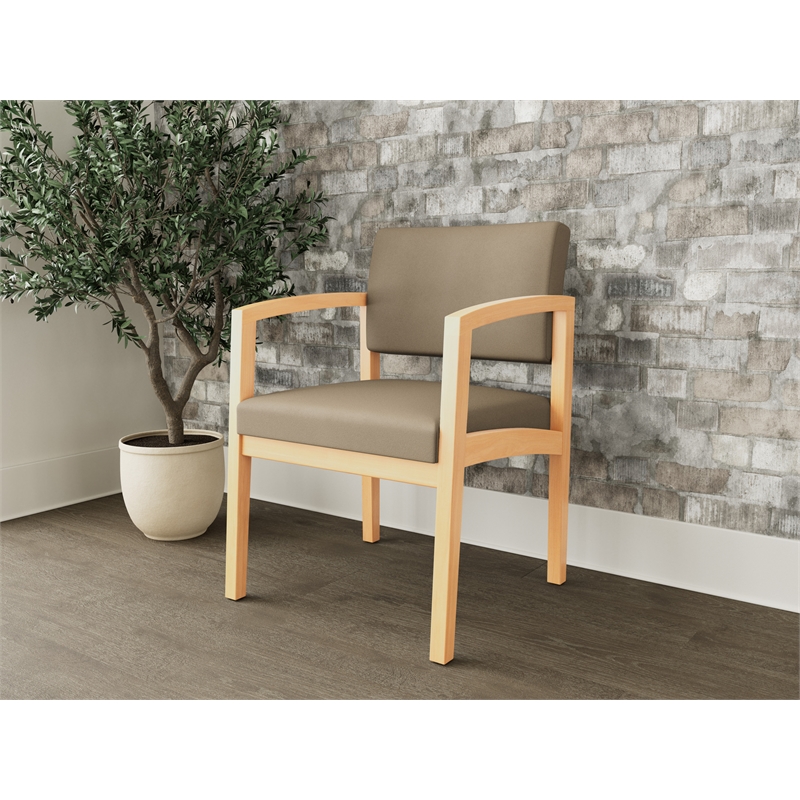 Lesro Industries Wood Waiting Reception Guest Chair Wood Frame in Brown