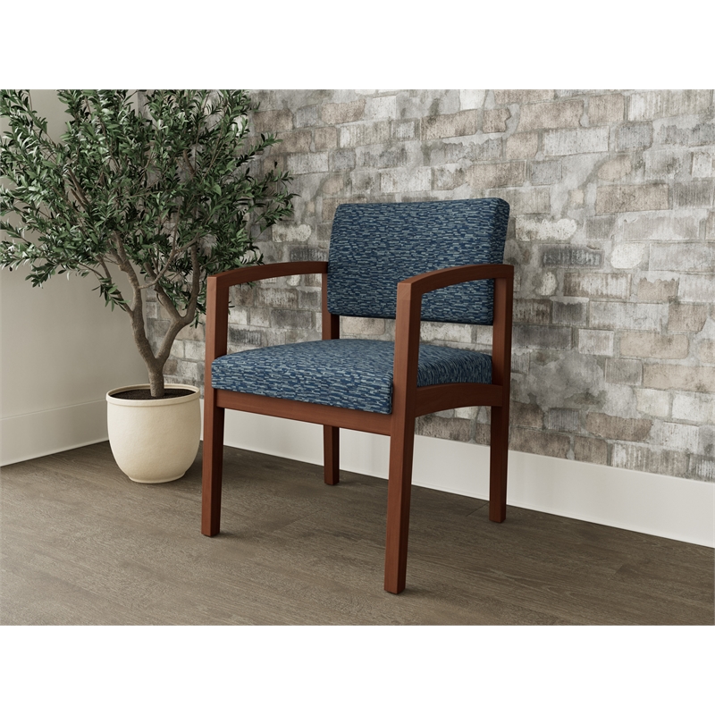 Lesro Industries Wood Waiting Reception Guest Chair Wood Frame in Blue