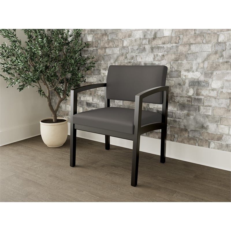 Lesro Industries Wood Waiting Reception Wide Guest Chair Wood Frame in Gray