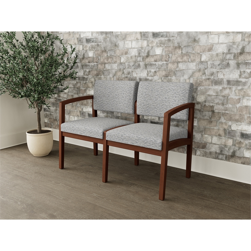 Lesro Industries Wood Waiting Reception 2 Seat Sofa Wood Frame in Gray