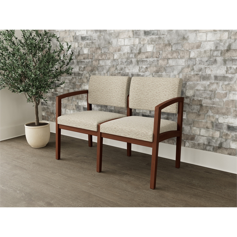 Lesro Industries Wood Waiting Reception 2 Seat Sofa Wood Frame in Brown