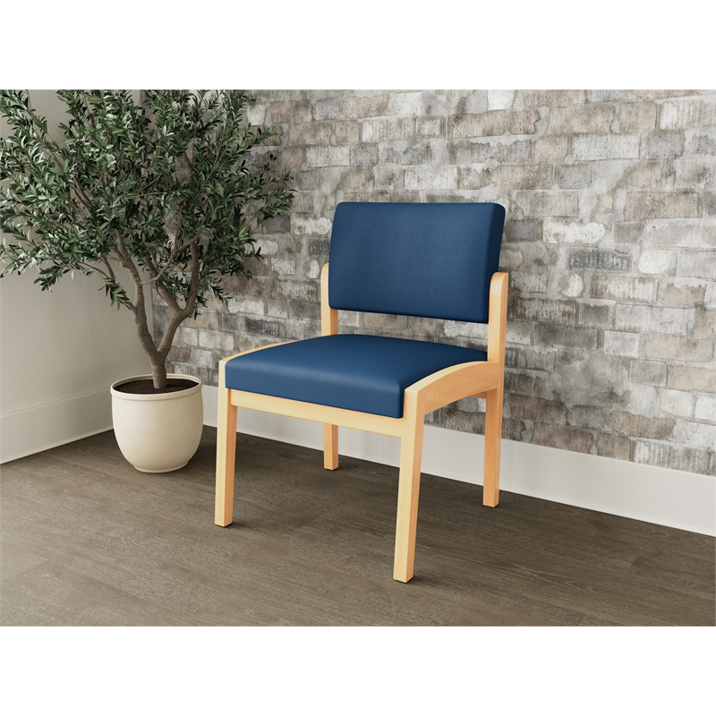 Lesro Industries Wood Waiting Reception Armless Guest Chair in Blue