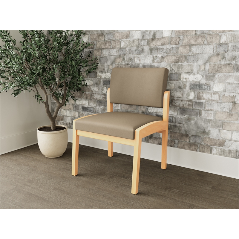 Lesro Industries Wood Waiting Reception Armless Guest Chair in Brown
