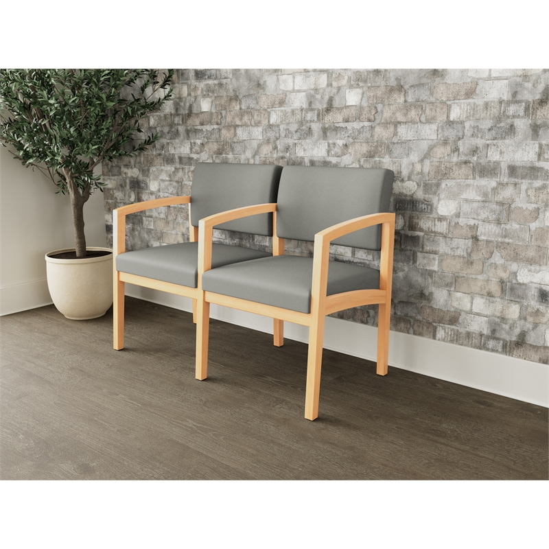 Lesro Industries Wood Waiting Reception 2 Seat Tandem Seating in Gray