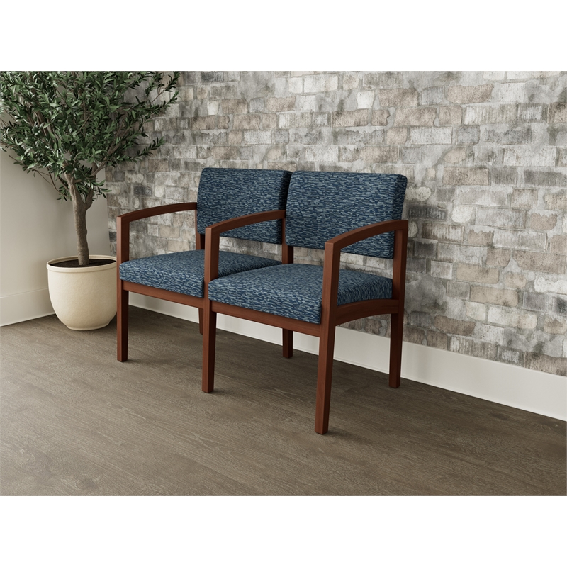 Lesro Industries Wood Waiting Reception 2 Seat Tandem Seating in Blue