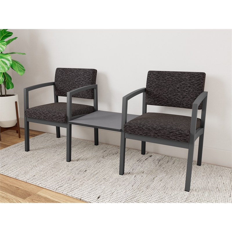 Lesro Industries Steel Reception 2 Chairs With Center Table  in Black