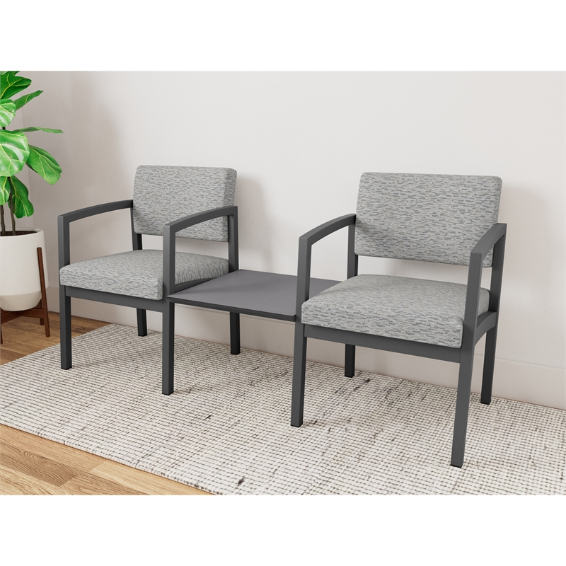 Lesro Industries Steel Reception 2 Chairs With Center Table  in Gray