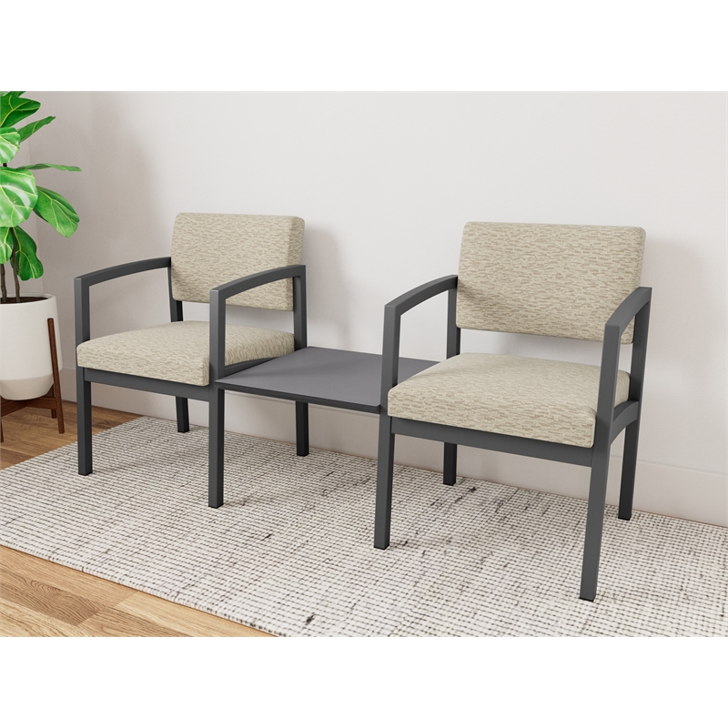 Lesro Industries Steel Reception 2 Chairs With Center Table  in Brown