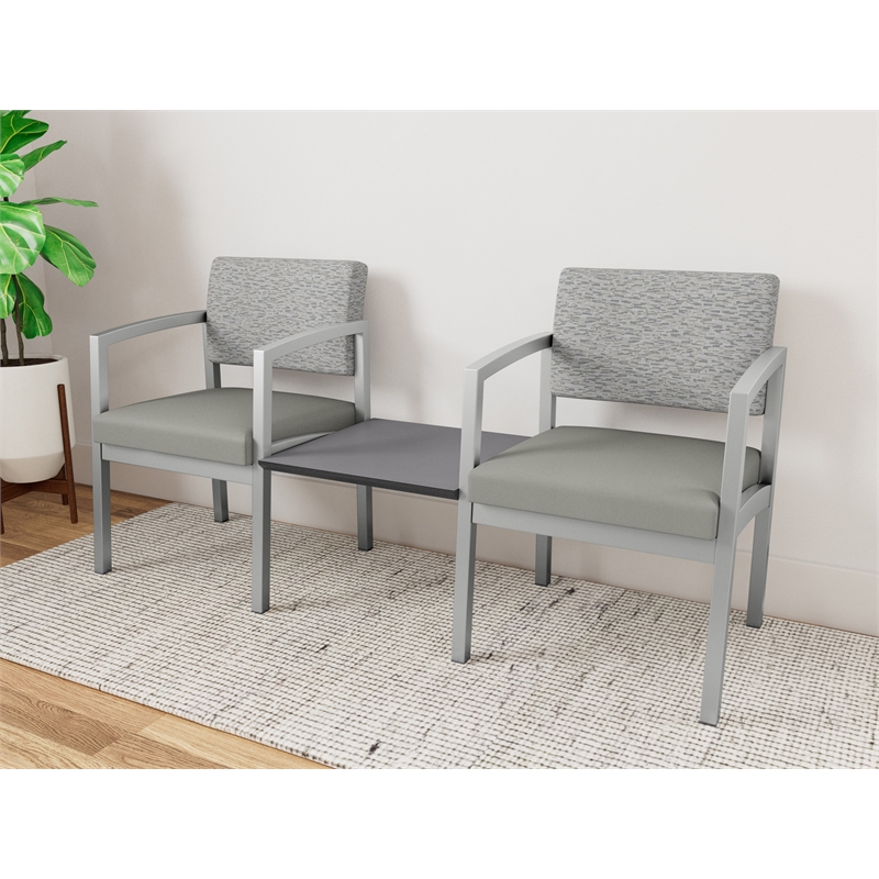Lesro Industries Steel Reception 2 Chairs With Center Table  in Gray