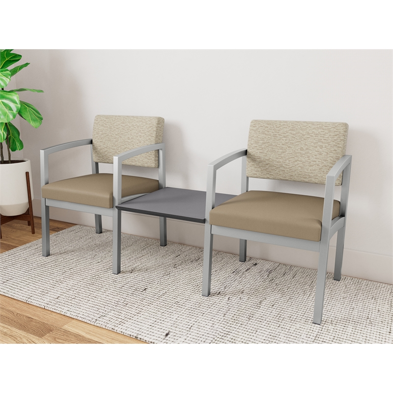 Lesro Industries Steel Reception 2 Chairs With Center Table  in Brown
