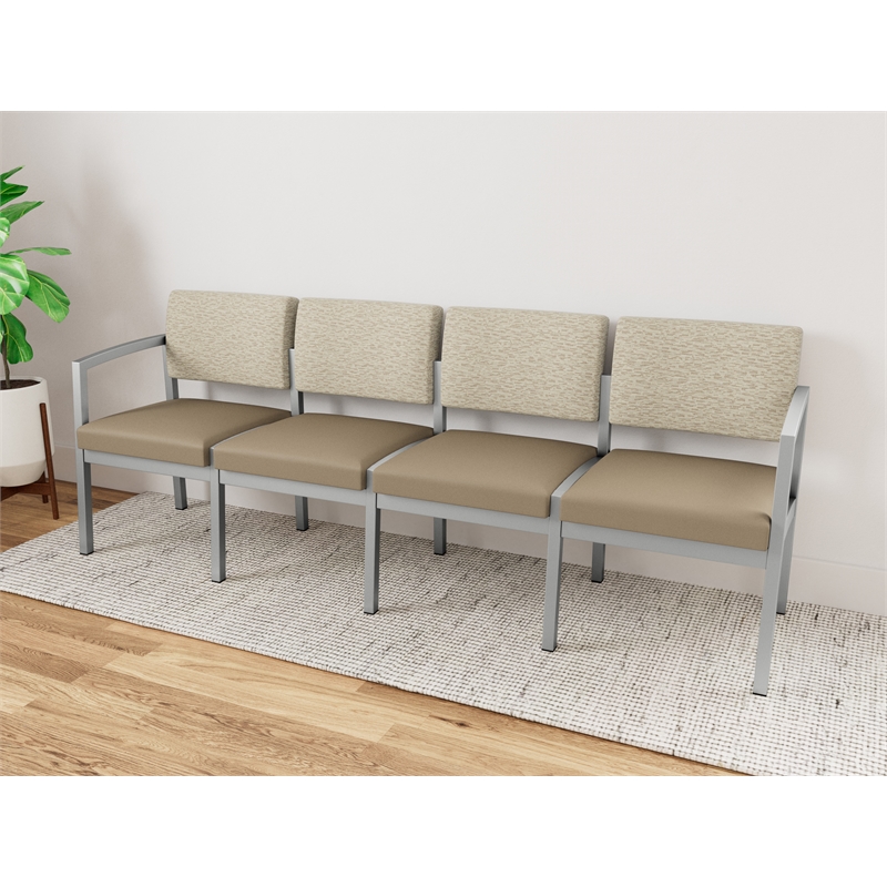 Lesro Industries Steel Waiting Reception 4 Seat Sofa Steel Frame in Brown