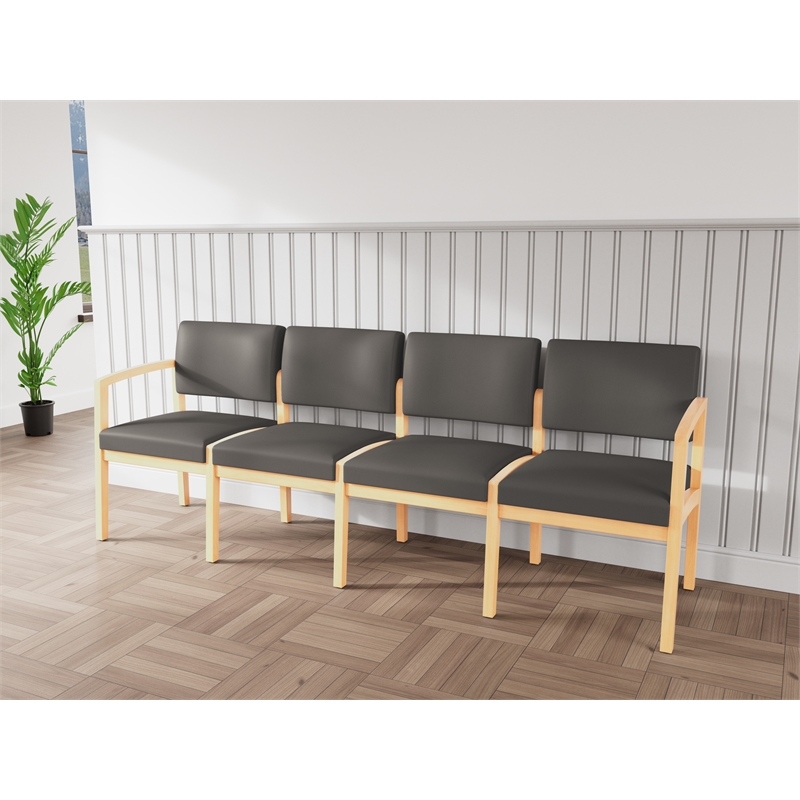 Lesro Industries Wood Waiting Reception 4 Seat Sofa Wood Frame in Gray