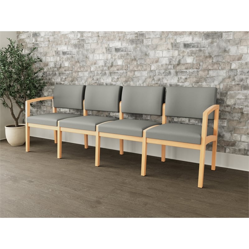 Lesro Industries Wood Waiting Reception 4 Seat Sofa Wood Frame in Gray