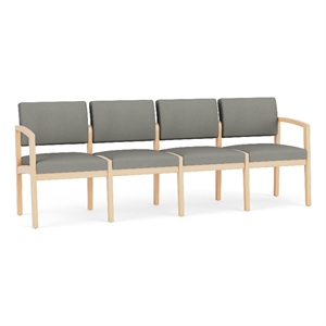 Lesro Industries Wood Waiting Reception 4 Seat Sofa Wood Frame in Gray