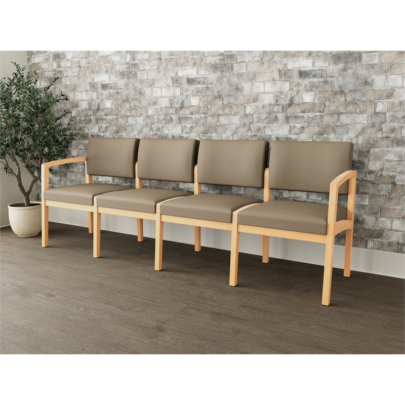 Lesro Industries Wood Waiting Reception 4 Seat Sofa Wood Frame in Brown