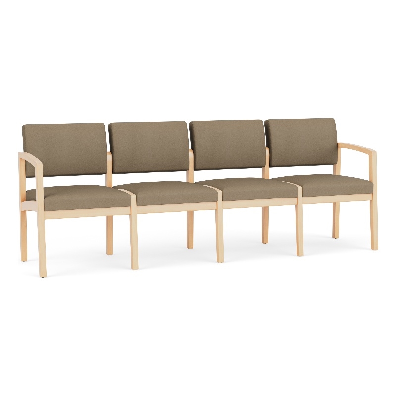 Lesro Industries Wood Waiting Reception 4 Seat Sofa Wood Frame in Brown
