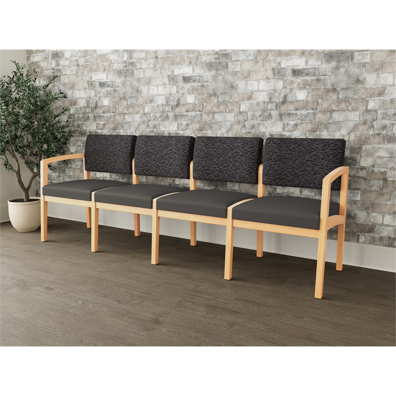 Lesro Industries Wood Waiting Reception 4 Seat Sofa Wood Frame in Gray