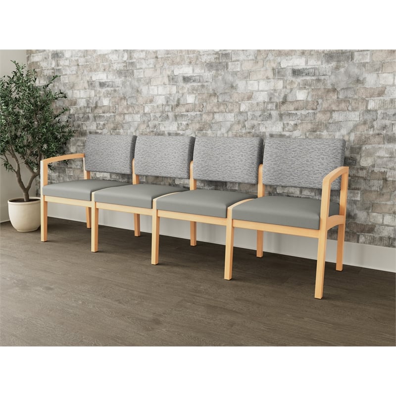 Lesro Industries Wood Waiting Reception 4 Seat Sofa Wood Frame in Gray