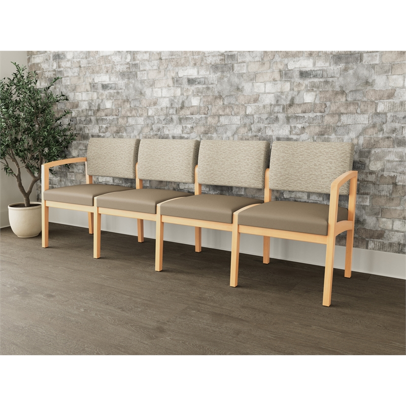Lesro Industries Wood Waiting Reception 4 Seat Sofa Wood Frame in Brown
