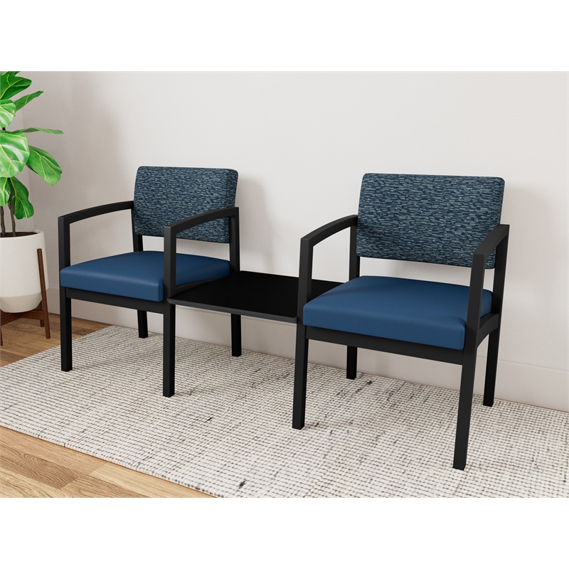 Lesro Industries Steel Reception 2 Chairs With Center Table in Blue