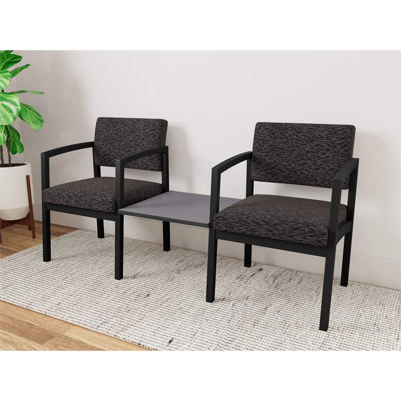 Lesro Industries Steel Reception 2 Chairs With Center Table in Black