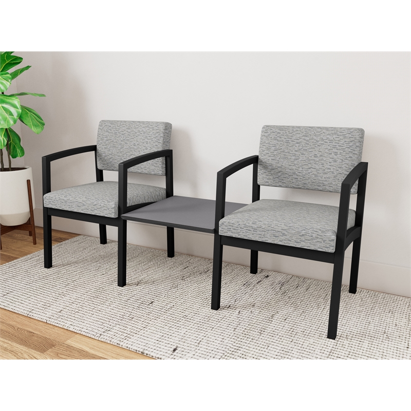 Lesro Industries Steel Reception 2 Chairs With Center Table in Gray