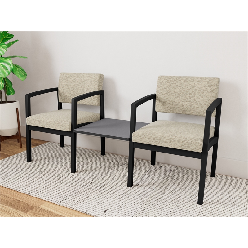 Lesro Industries Steel Reception 2 Chairs With Center Table in Brown