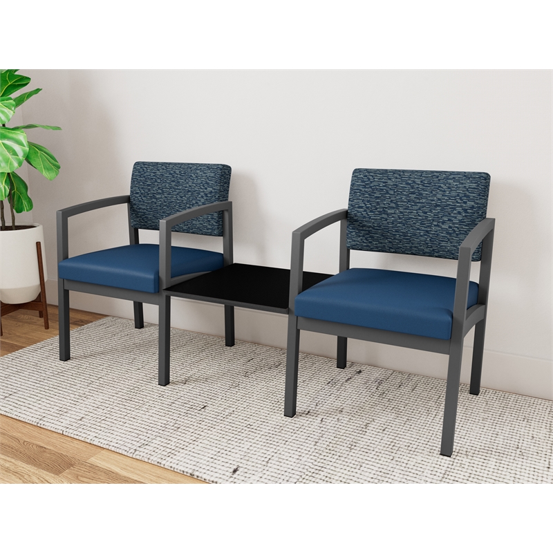 Lesro Industries Steel Reception 2 Chairs With Center Table in Blue