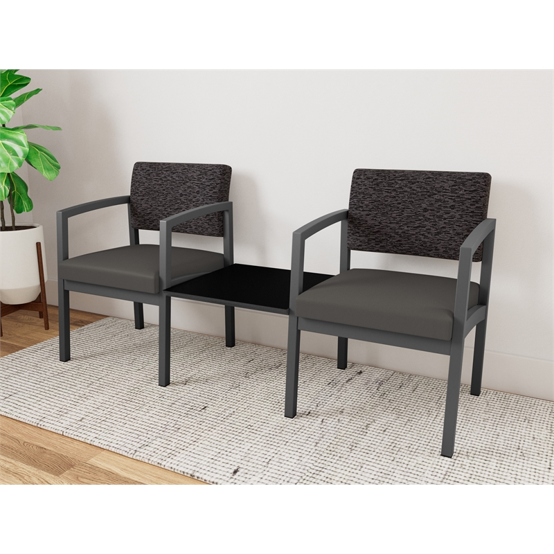 Lesro Industries Steel Reception 2 Chairs With Center Table in Gray