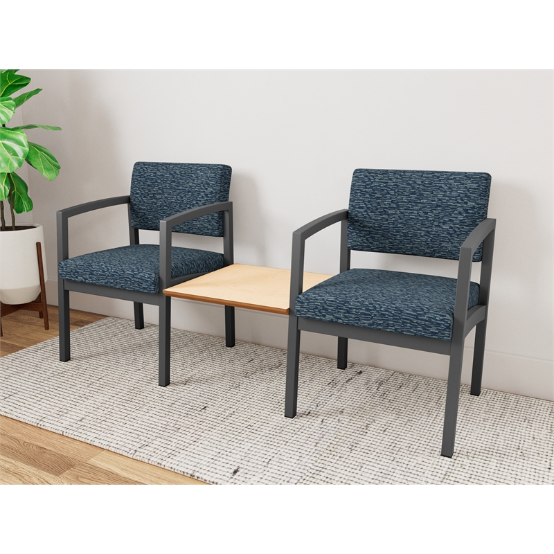 Lesro Industries Steel Reception 2 Chairs With Center Table in Blue