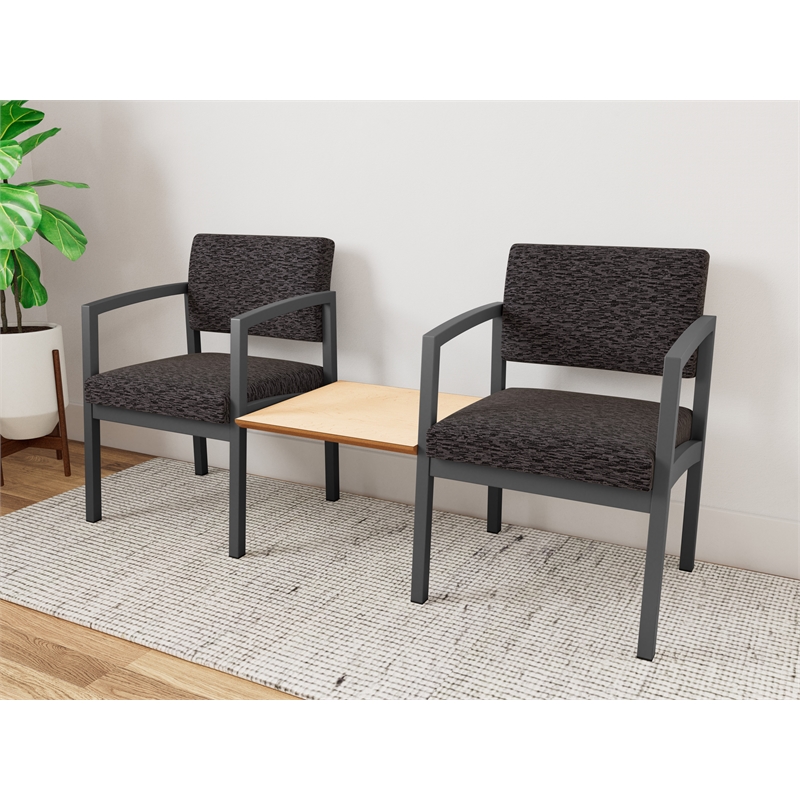 Lesro Industries Steel Reception 2 Chairs With Center Table in Black