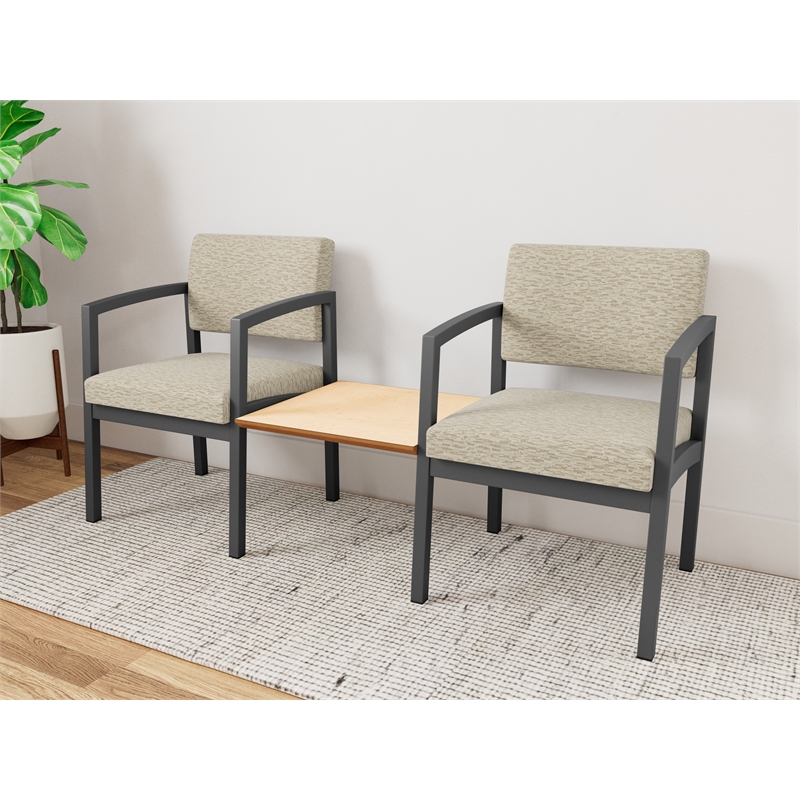 Lesro Industries Steel Reception 2 Chairs With Center Table in Brown