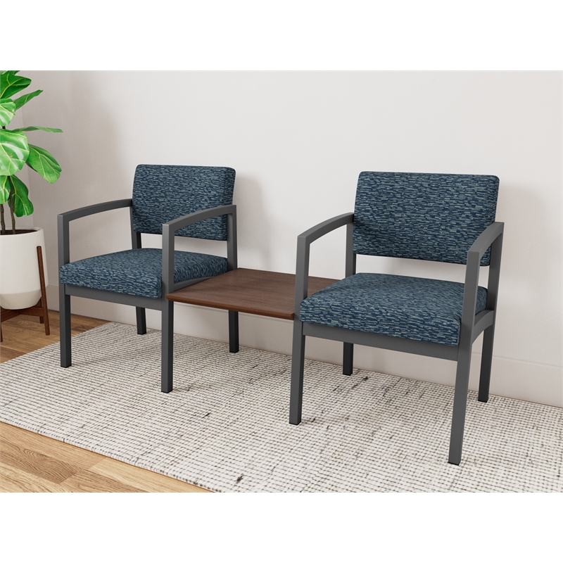 Lesro Industries Steel Reception 2 Chairs With Center Table in Blue
