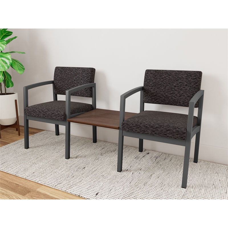 Lesro Industries Steel Reception 2 Chairs With Center Table in Black