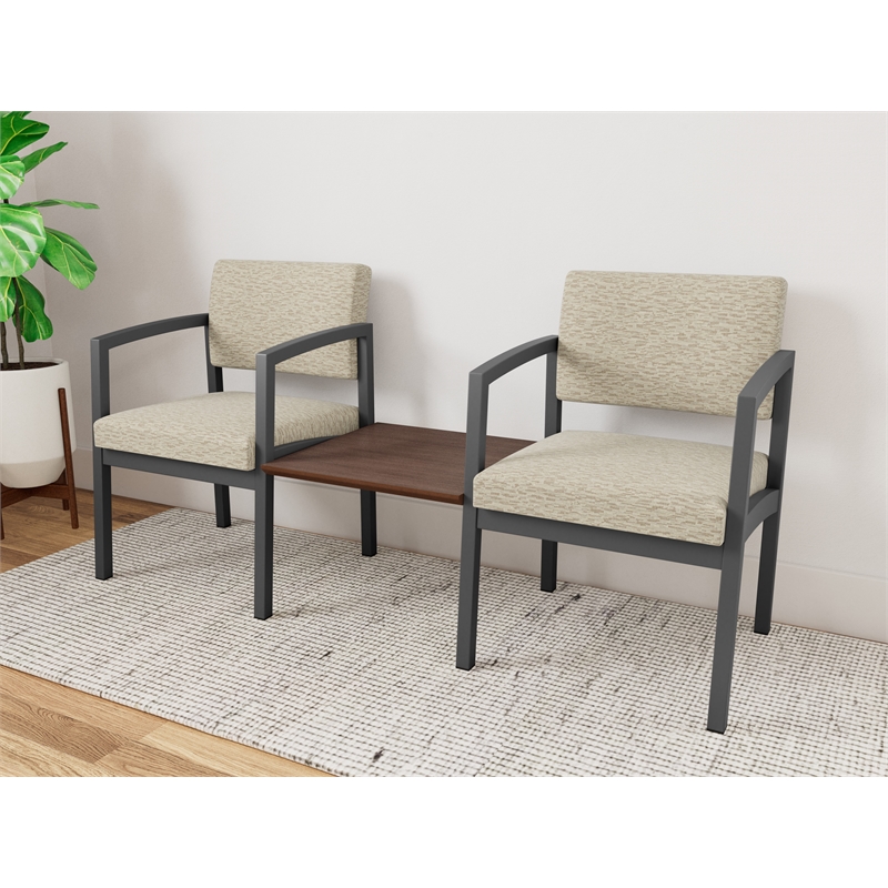 Lesro Industries Steel Reception 2 Chairs With Center Table in Brown
