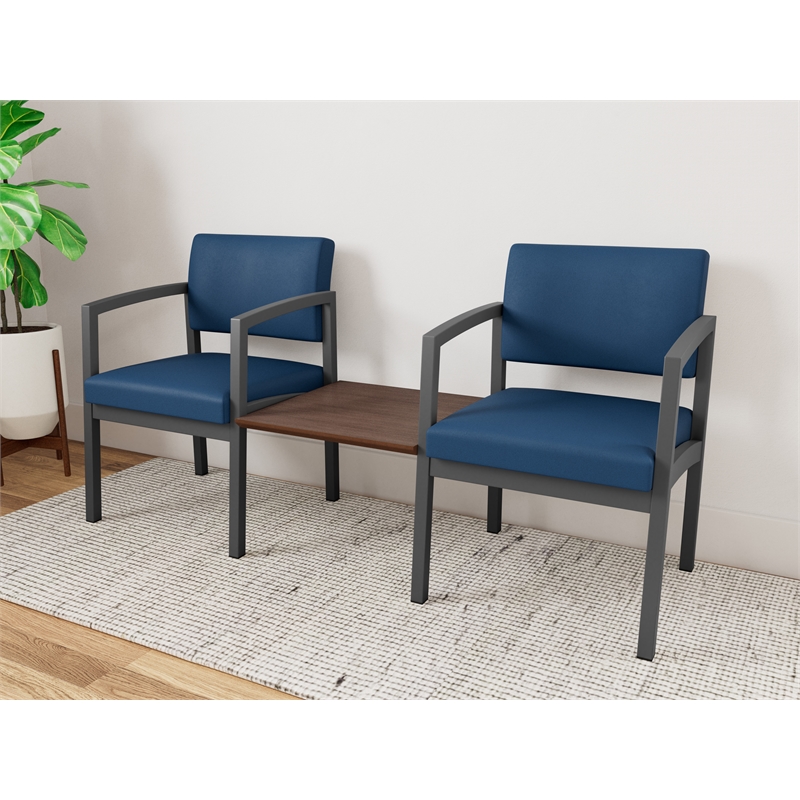 Lesro Industries Steel Reception 2 Chairs With Center Table in Blue