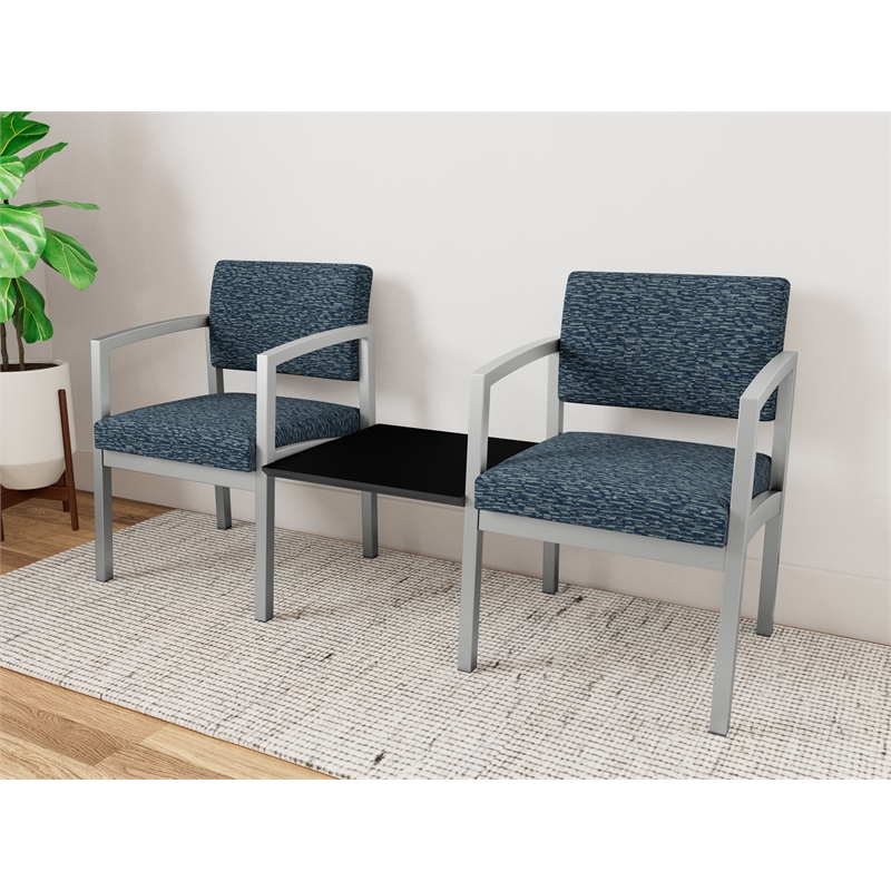 Lesro Industries Steel Reception 2 Chairs With Center Table in Blue