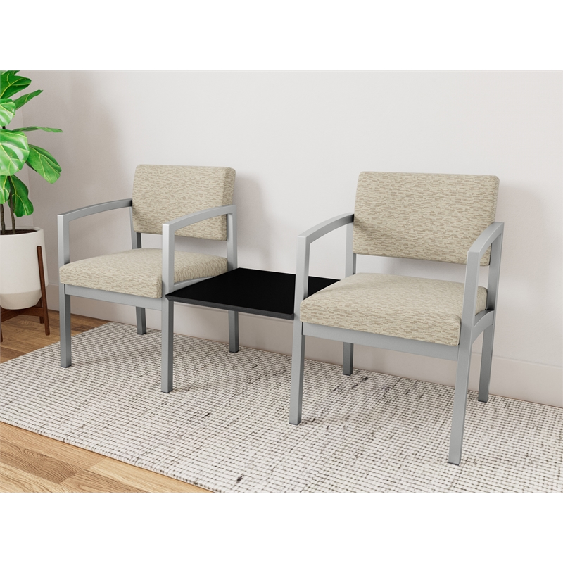 Lesro Industries Steel Reception 2 Chairs With Center Table in Brown