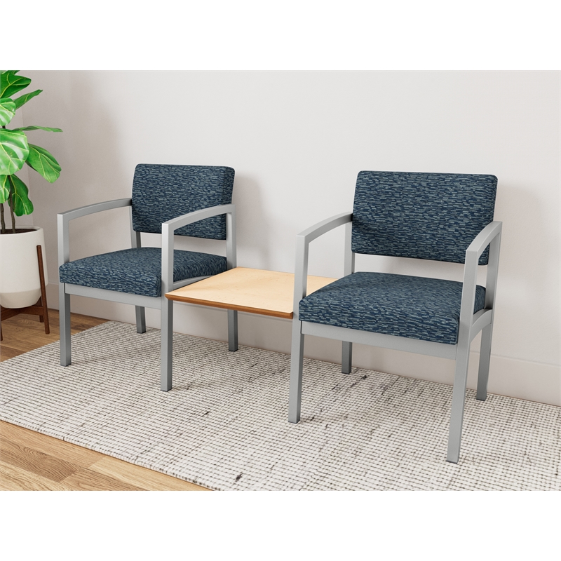 Lesro Industries Steel Reception 2 Chairs With Center Table in Blue