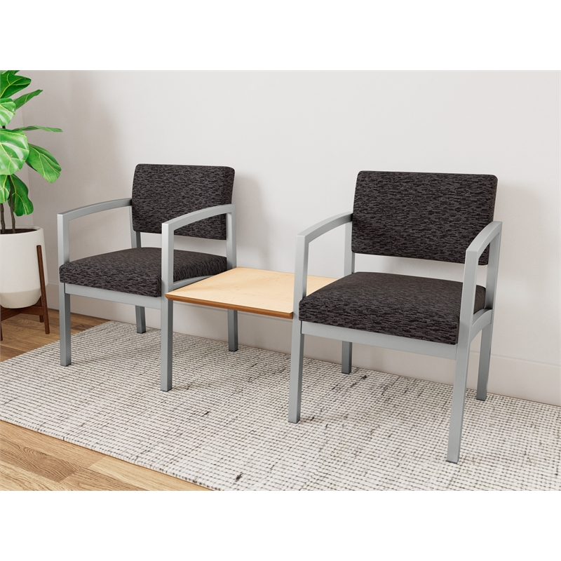 Lesro Industries Steel Reception 2 Chairs With Center Table in Black